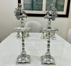 INTERNATIONAL GIFT Silver Plated Large Jyot with Peacock Showpiece | Puja Mandir | Decoration Room