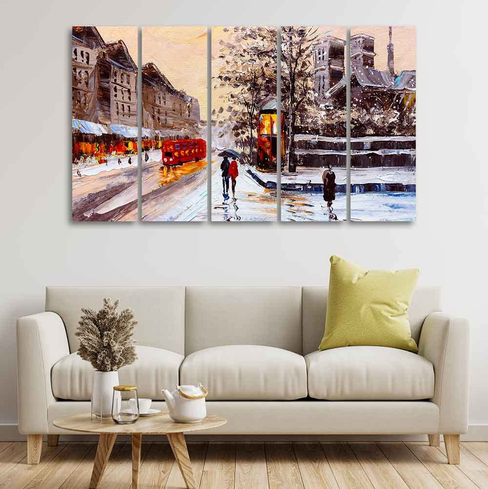 VIBECRAFTS Street View of London Five Pieces Premium Wall Painting For Home|Office|Living Room|Gift (PTVC5Pcs4_8629)