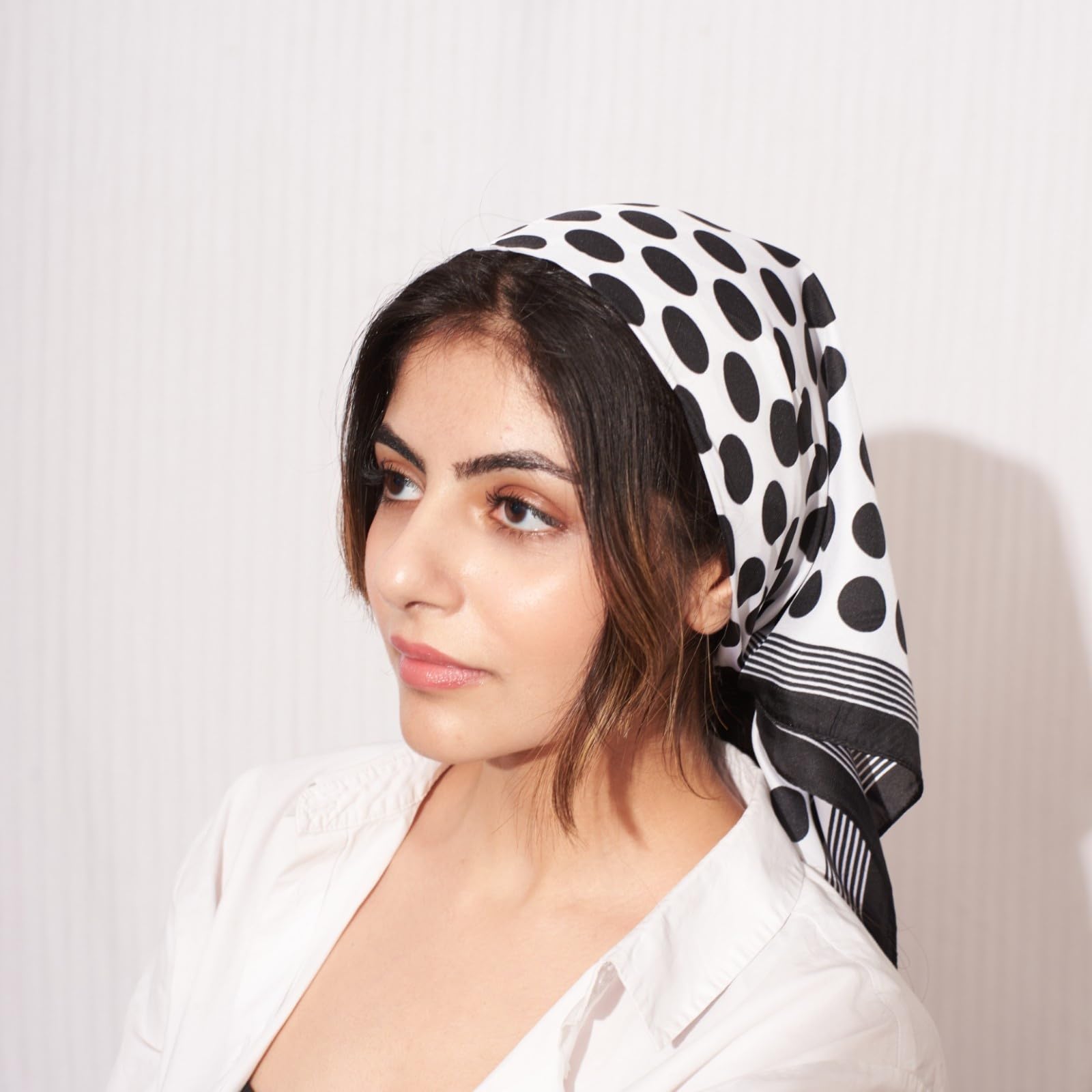 SALTY Classic Retro Black Polka Silk Scarf for Women | Head Scarf for Girls Soft, Lightweight | Stole for ladies | Hair Scarf | Latest Scarves for Girl | Spring, Summer, Fall Fashion Accessory