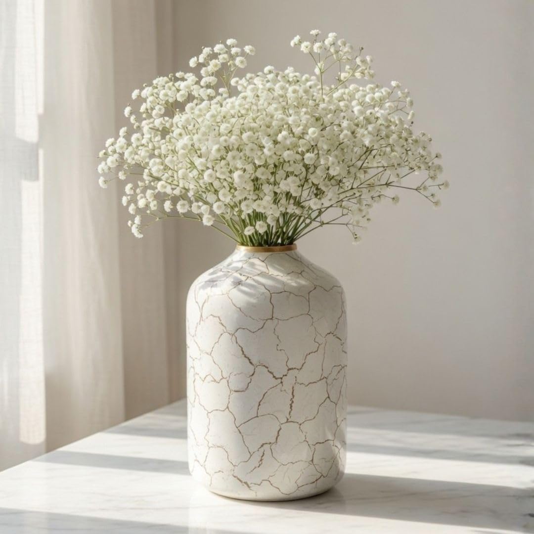 BEHOMA White Metal Vase for Home & Office Decor