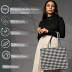 ENSAC Premium Cotton Tote Bag for Women, Stylish Handbag for women with Zip Closure | Fit for Office Bag, College, Travel Use | Handcrafted in India (Cutwork-tote-big) (Black)