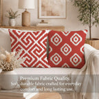 STITCHNEST Set of 2 Polycotton Cushion Covers – 24x24 Inches – Red & White Ikat Geometric Print – Elegant Cushion Covers for Sofa, Couch & Living Room | Perfect for Home Decor