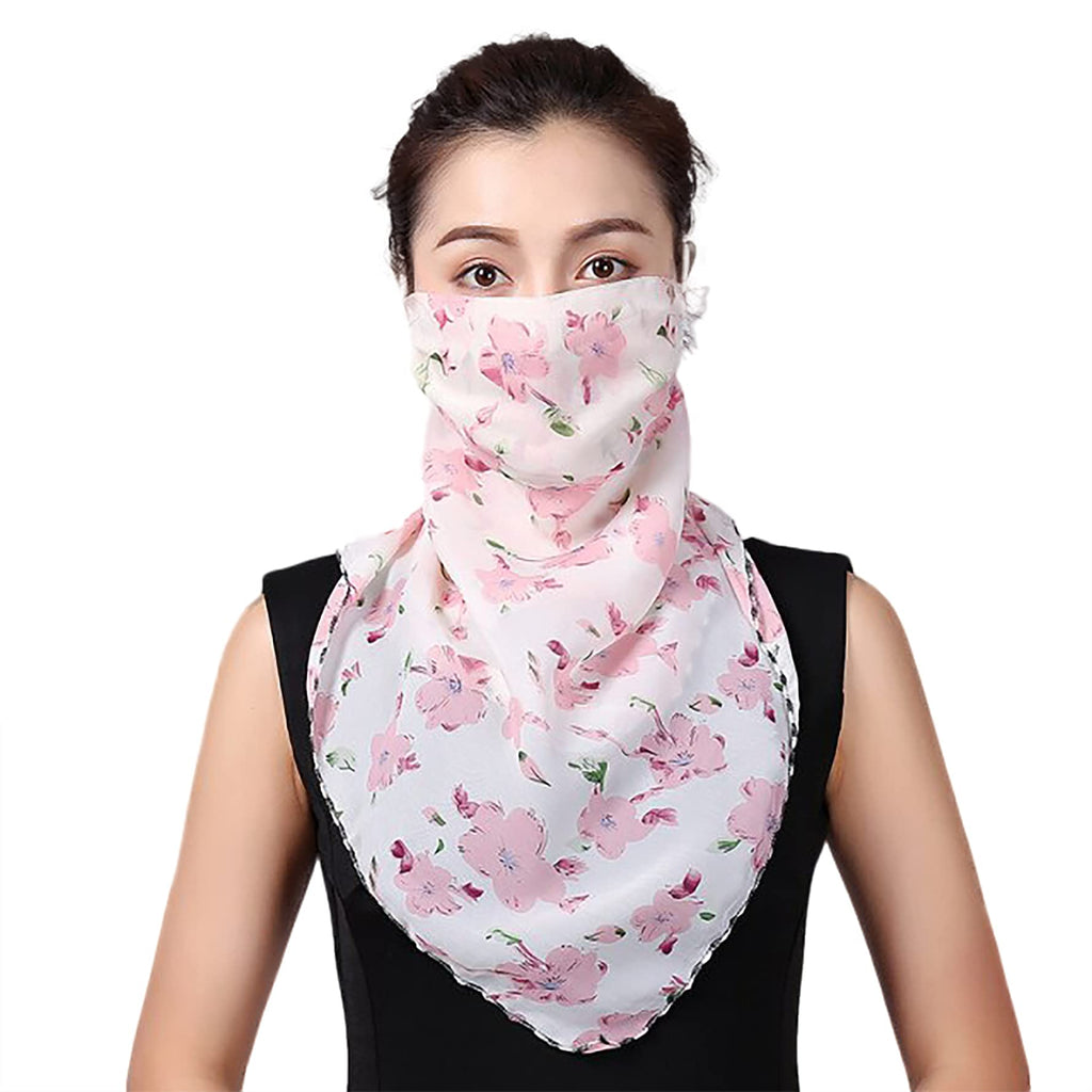Youstylo Face Mask Scarf for Women Latest Sun Protection Outdoor Riding Protective Chiffon Floral Print Lightweight Scarves Masks (1107, Flower Print)