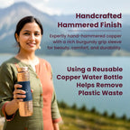 AURASHIE Pure Copper Drinkware Gift Set of 1 Bottle & 2 Glasses with Box | Pure Hammered Copper Drinkware | Gift Set for Birthday, Parties, Weddings & Festivals (Blue Grip Sleeve)