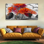 VIBECRAFTS Canvas Paintings for Living Room Drawing Room Orange Color Peacock Flowers Tree Premium Wall Painting Fitted with Wooden Frame for Home|Office|Gift(PTVCH_2268N)(48 x 24 Inches)