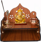 AR Art Engineered Wooden Pooja Mandir Temple Om Floral Design for Wall Mounted Home & Office (L-8, W-8, H-9 Inch) Light Brown – Elegant Spiritual Décor for Worship