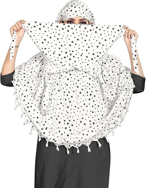 MQUXES Cotton 2 In 1 Long Scarf Mask With Dupatta Usable For Vehicle Driving | Universal Size | For Girl & Women | Mix Pattern, Female, White