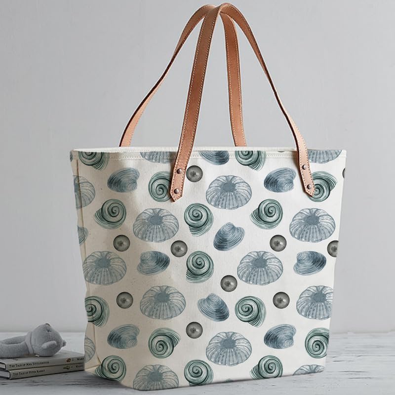 The Purple Tree Oversized Tote Bag For Women, Shell Art Tote Bags with Zip, College Bag for Girls, Tote Bag for Traveling & Daily Use, Gifts for Women, Large Capacity Handbag