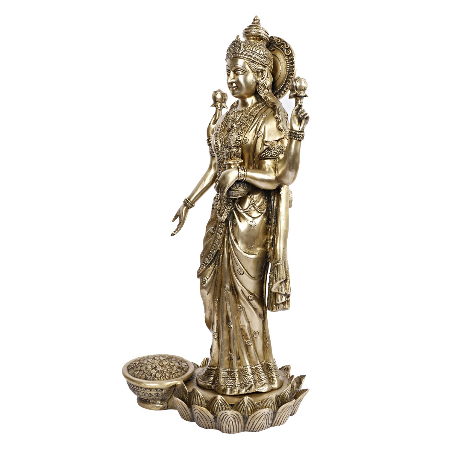 ARTVARKO 25 Inch Big Brass Laxmi Murti Lakshmi Idol Laxmi Goddess Lakshmi Standing on Lotus Statue for Home Decor Puja Mandir Temple.