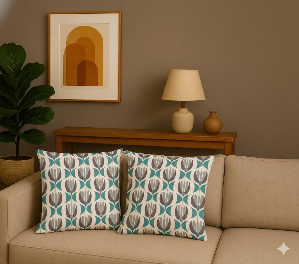 AMAZE ATTIRES Velvet Cushion Cover 18x18 Inch – Set of 7 Decorative Throw Pillow Covers for Sofa, Couch or Bed – Designer Printed Square Cushion Covers – Home Decor (Blue Grey)