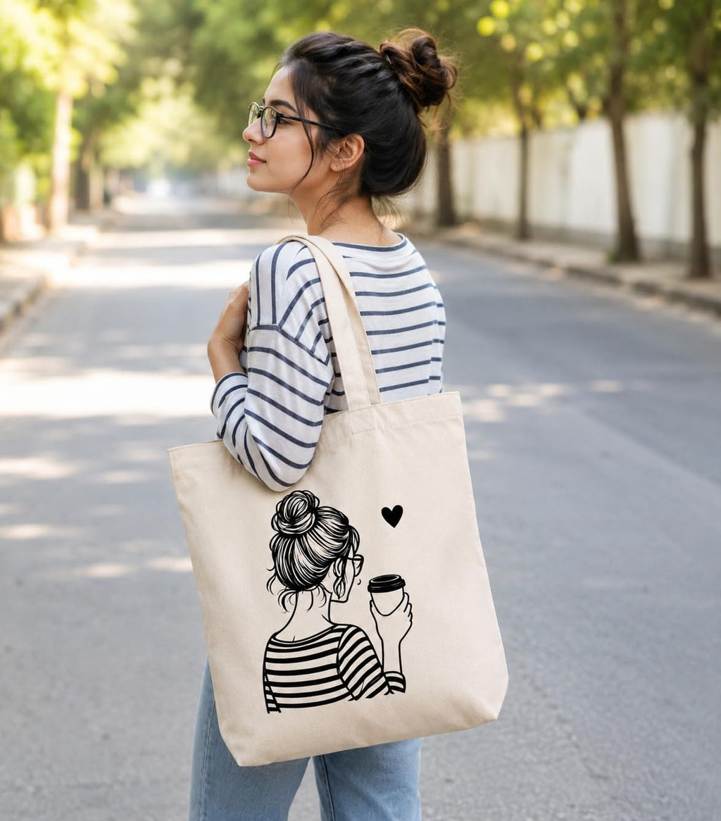 Supadaa Large Canvas Tote Bag For Women With Zipper Premium Cotton Shoulder Handbag Reusable Shopping Office College Travel Beach Grocery Bag (Black Girl)