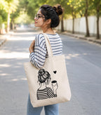 Supadaa Large Canvas Tote Bag For Women With Zipper Premium Cotton Shoulder Handbag Reusable Shopping Office College Travel Beach Grocery Bag (Black Girl)