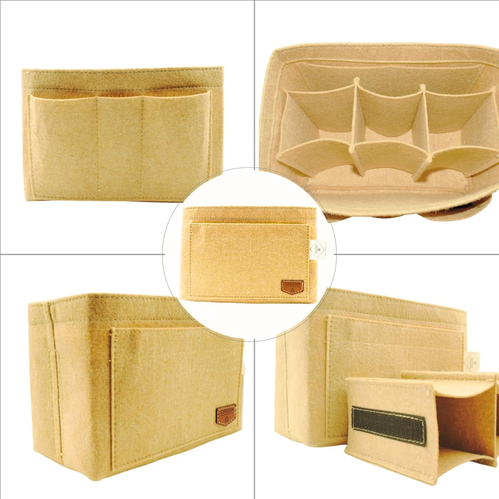 SYUTAM Women Felt Purse Organizer Insert for Ladies Handbag, Tote, Hobo Bag Divider, Multiple Storage Compartment - Beige(13.4x6.7x7.1) inch (X-Large)