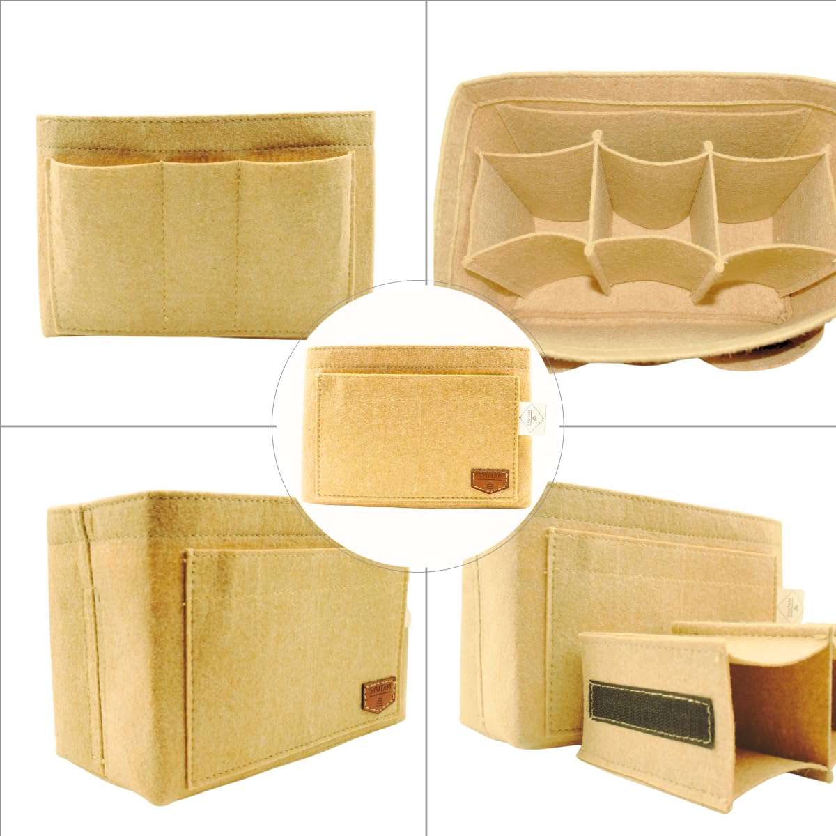SYUTAM Women Felt Purse Organizer Insert for Ladies Handbag, Tote, Hobo Bag Divider, Multiple Storage Compartment - Beige(13.4x6.7x7.1) inch (X-Large)