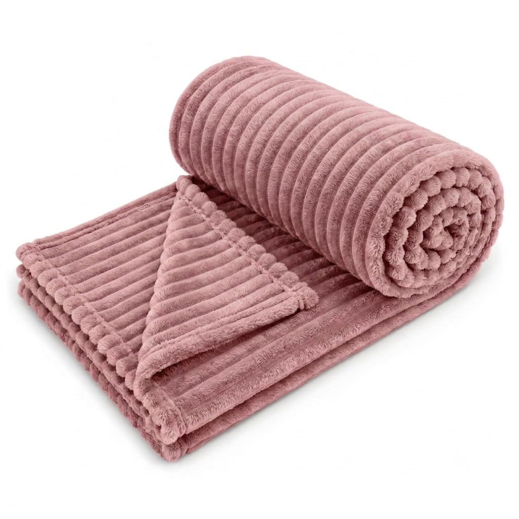 CB HOME Super-Soft All Season Fleece Double Blanket Cozy Comfort Fleece Blanket Ultra-Soft Fluffy & Warm, 90 X 90 Inches, Pencil Mauve Kafalo
