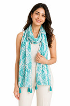 ESTA Women Scarf|Stole For Women|Scarf For Women Stylish|Stall For Women|abstract Print Face Cover Head Wrap|Beach style |Aqua color|180x50cm