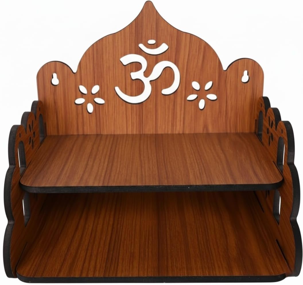 Aartor Engineered Wood Hand Crafted OM Pattern Pooja Mandir for Home & Office, Wall Mounted Wooden Temple, Pooja Stand with Storage Cabinet, Home Decor (Design1, Small)