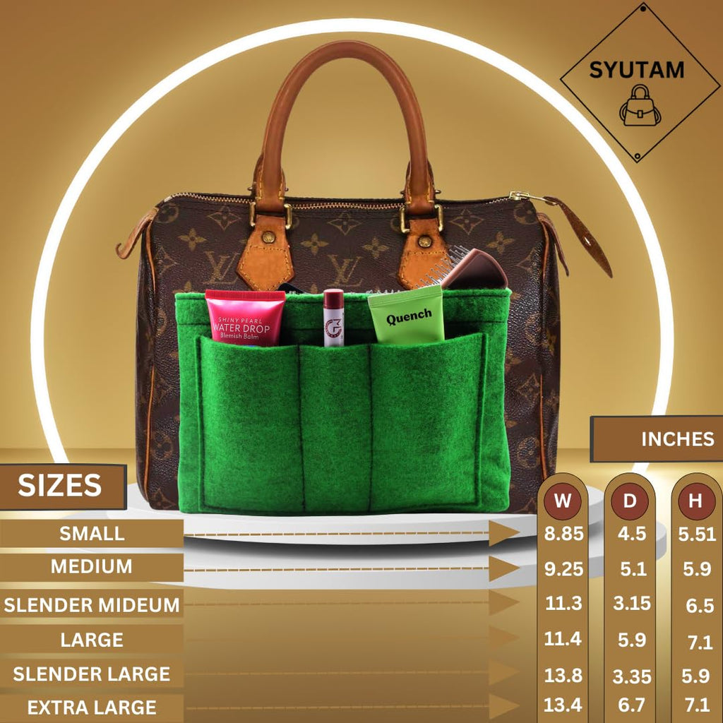 SYUTAM Women Felt Purse Organizer Insert for Ladies Handbag, Tote, Hobo Bag Storage & Purse Divider, Multiple Storage Compartment - Green(8.85x4.5x5.5) inch (Small)