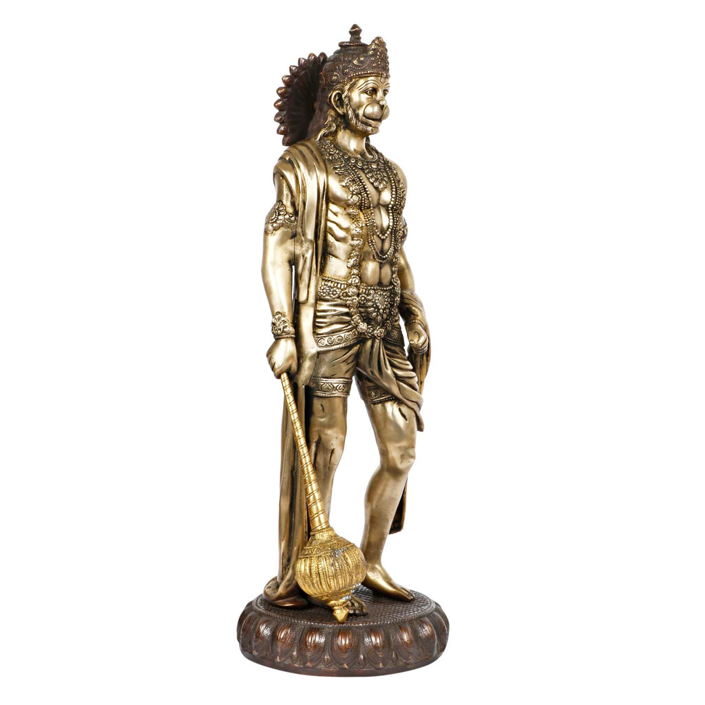 ARTVARKO Big Brass Standing Hanuman Idol - Bajrangbali Bhagwan Sankat Mochan Statue Murti for Home Office Entrance Decor Gift 24 Inches Height