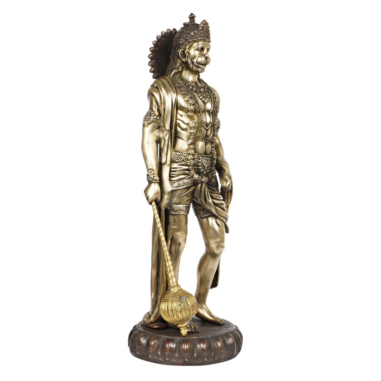ARTVARKO Big Brass Standing Hanuman Idol - Bajrangbali Bhagwan Sankat Mochan Statue Murti for Home Office Entrance Decor Gift 24 Inches Height