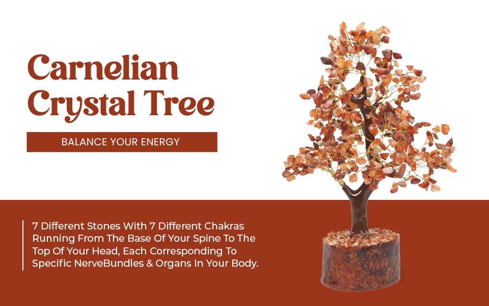 AMOKRI 500 Beads Red Carnelian Crystal Tree, Feng Shui Healing Crystal Bonsai for Positive Energy, Good Luck Decor, Vastu Items, Home Office Decoration, Housewarming, Shop Opening & Spiritual Gift