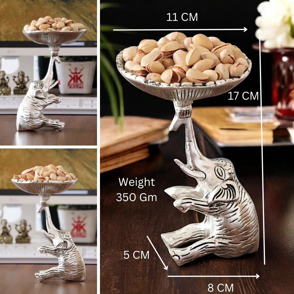 KridayKraft Metal Elephant Dry Fruit Bowl Showpiece Silver Polish for Your Home,Office Table Decorative,Elephant Showpiece Bowl for Gift,Animal Figurines