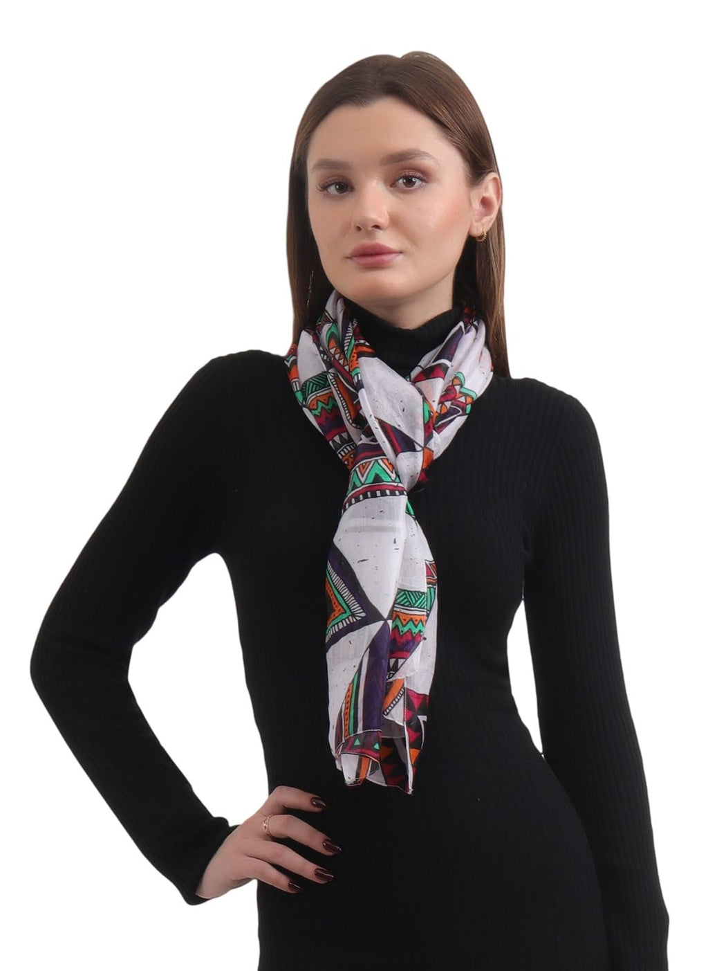 EH 100% Pure Mulberry Silk Scarf for Women, head scarf, neck scarf, hair scarf, digital printed long (22 X 72) (MC 6)