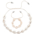 BOHENOOR Cowrie Choker Necklace & Bracelet Set | Handmade Adjustable Beach Jewellery for Women & Girls | Boho Style White Shell Summer Accessories (White)