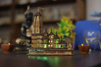 A & S VENTURES Shri Ram Mandir Ayodhya 3D Model Wooden Hand Carved Temple 6 inches Decorative Showpiece Wood Temple for Gift Replica (with Lights)
