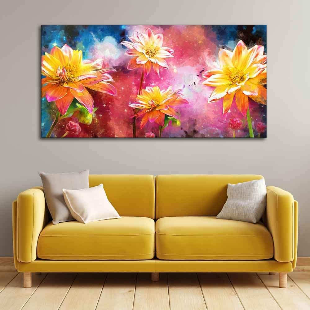 VIBECRAFTS Canvas Paintings for Living Room Modern Abstract Art of Flowers Canvas Wall Painting Fitted with Wooden Frame for Home | Office | Gifts (PTVCH_2547NNV)(48 x 24 Inches)