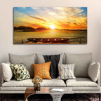VIBECRAFTS Canvas Paintings for Living Room Drawing Room Beautiful Canvas Wall Painting of Boat on Beach & Sunset for Home|Office|Gift(PTVCH_2387N)