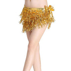 VRITRAZ Women's Chiffon Belly Dance Hip Scarf Waistband Belt Colors Beads and Golded Coins (Gold, Pack of 3)