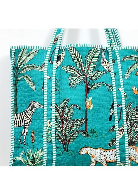 Yda fashion Quilted Cotton Tote Bag for Women & Men, 3 Layer Shopping Bag, Printed Reusable Grocery Tote, Lightweight Multipurpose Shoulder Handbag for Daily Use