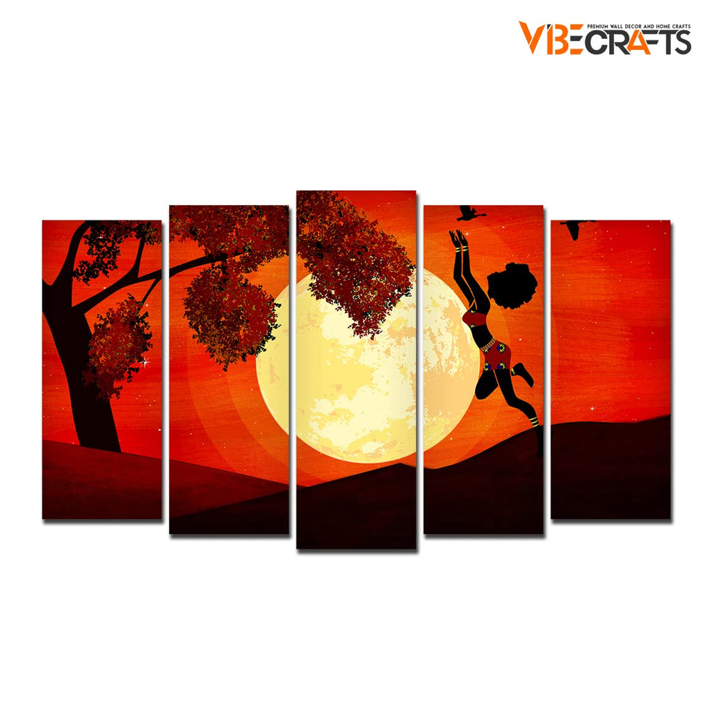 VIBECRAFTS 5 Pieces African Sunset Canvas Wall Painting For Home|Office|Living Room|Gift (PTVC5Pcs2_6514)