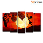 VIBECRAFTS 5 Pieces African Sunset Canvas Wall Painting For Home|Office|Living Room|Gift (PTVC5Pcs2_6514)