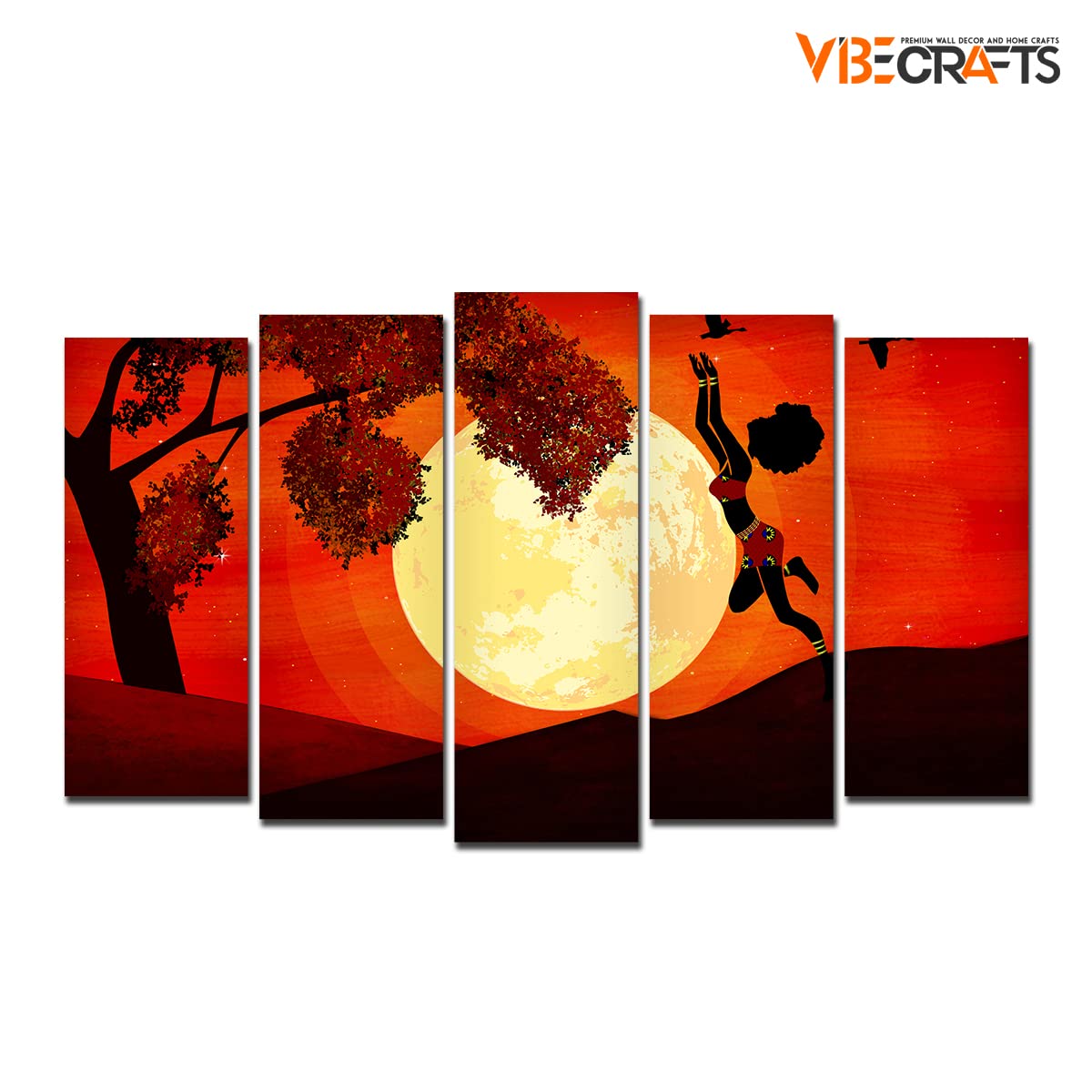 VIBECRAFTS 5 Pieces African Sunset Canvas Wall Painting For Home|Office|Living Room|Gift (PTVC5Pcs2_6514)