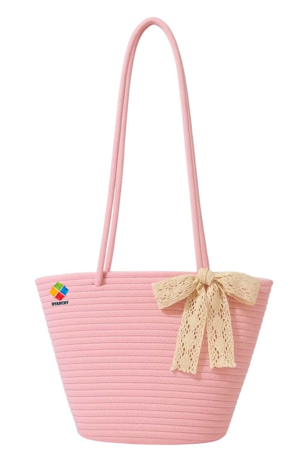 DYARCHY Cotton Rope Woven Tote Bag, Large (MULTI) ZIPPER BAG (COLOR 19)