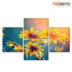 VIBECRAFTS Beautiful Flowers In A Garden 4 Pieces Canvas Wall Painting Fitted With Wooden Frame For Home | Office | Living Room | Gifts (PTVC4Pcs4_16504)