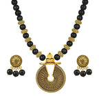 JFL - Jewellery for Less Gold Black Beaded Necklace Set for Women & Girls with Keyhole Pendant & Adjustable Length | Traditional Ethnic Jewellery | Ideal Gift for Valentine & Festive Occasion