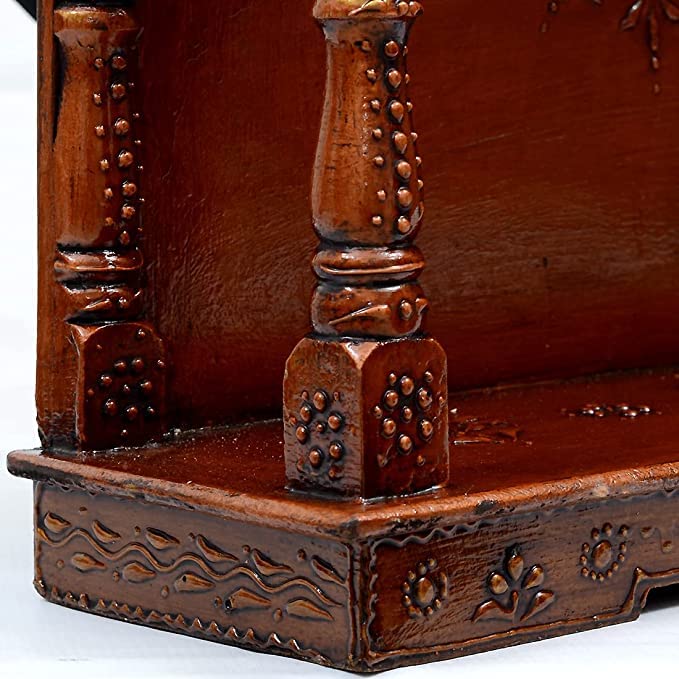 CRAFT TREE Wooden Handpainted Hut Pooja Mandir in Copper Finish
