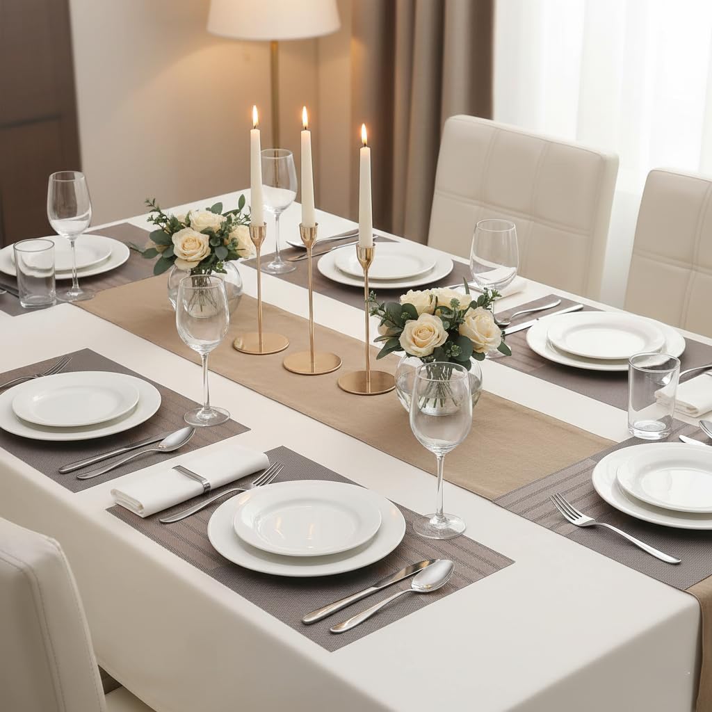 YELONA Placemats Set of 8, Heat-Resistant Woven Vinyl Table Mats, Non-Slip & Washable Dining Tablemats for Kitchen & Dinner Decor, Bear Brown (45cm x 30cm) Kafalo