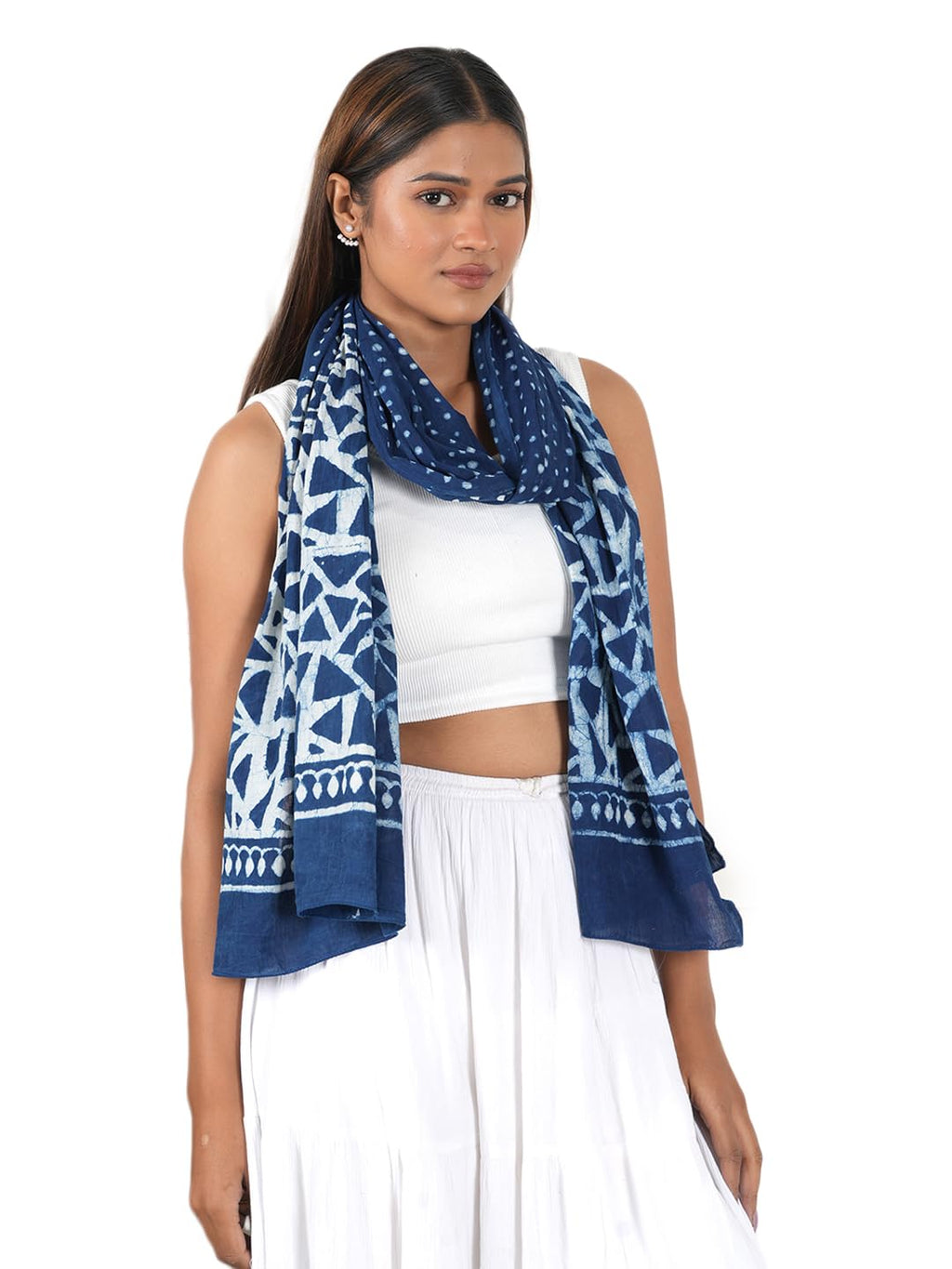 Gutthi Women's Cotton Stoles | Scarf Lightweight & Comfortable for All Seasons, Size (100X180 CM) (Blue)