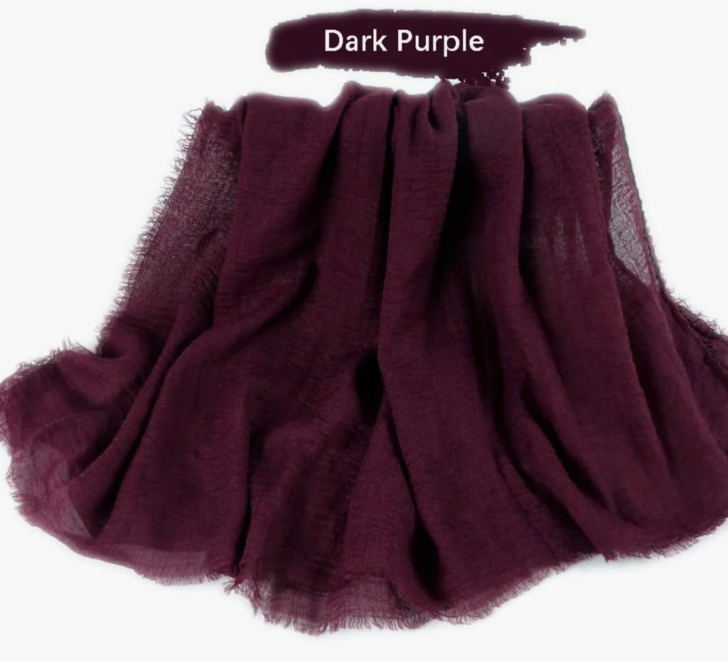 IBA ISBA COLLECTIONS Women's Crinkle Cotton Scarf, Stoles, Hijab (80 x 190 Cms) (Dark Purple)