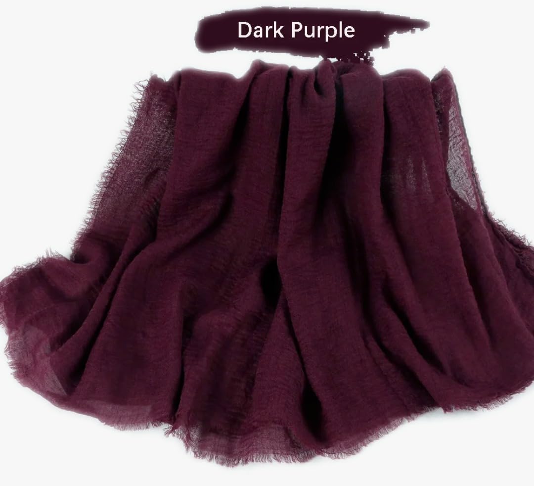 IBA ISBA COLLECTIONS Women's Crinkle Cotton Scarf, Stoles, Hijab (80 x 190 Cms) (Dark Purple)