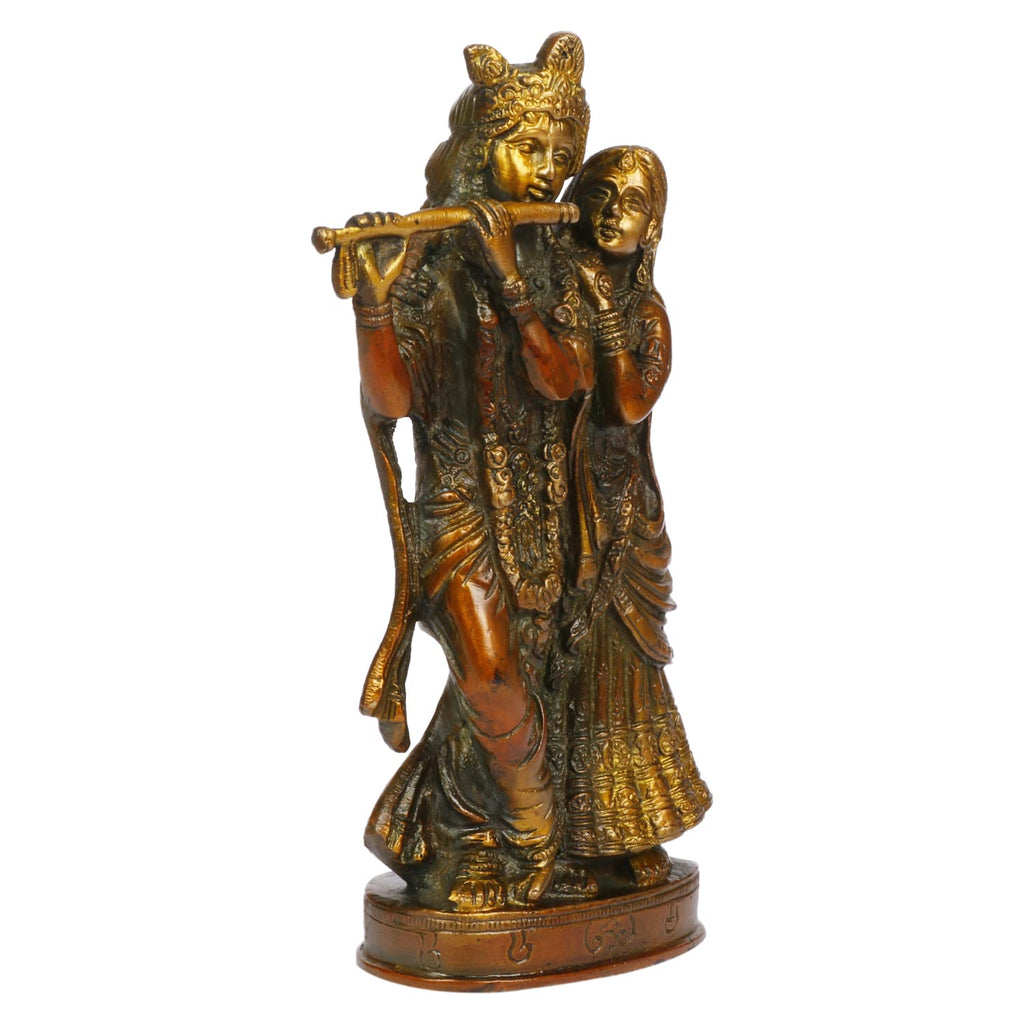ARTVARKO Radha Krishna Brass Idol Statue Beautiful Divine Love Couple Sculpture Temple Puja Home D?cor Gift Antique Copper Gold 8 Inches