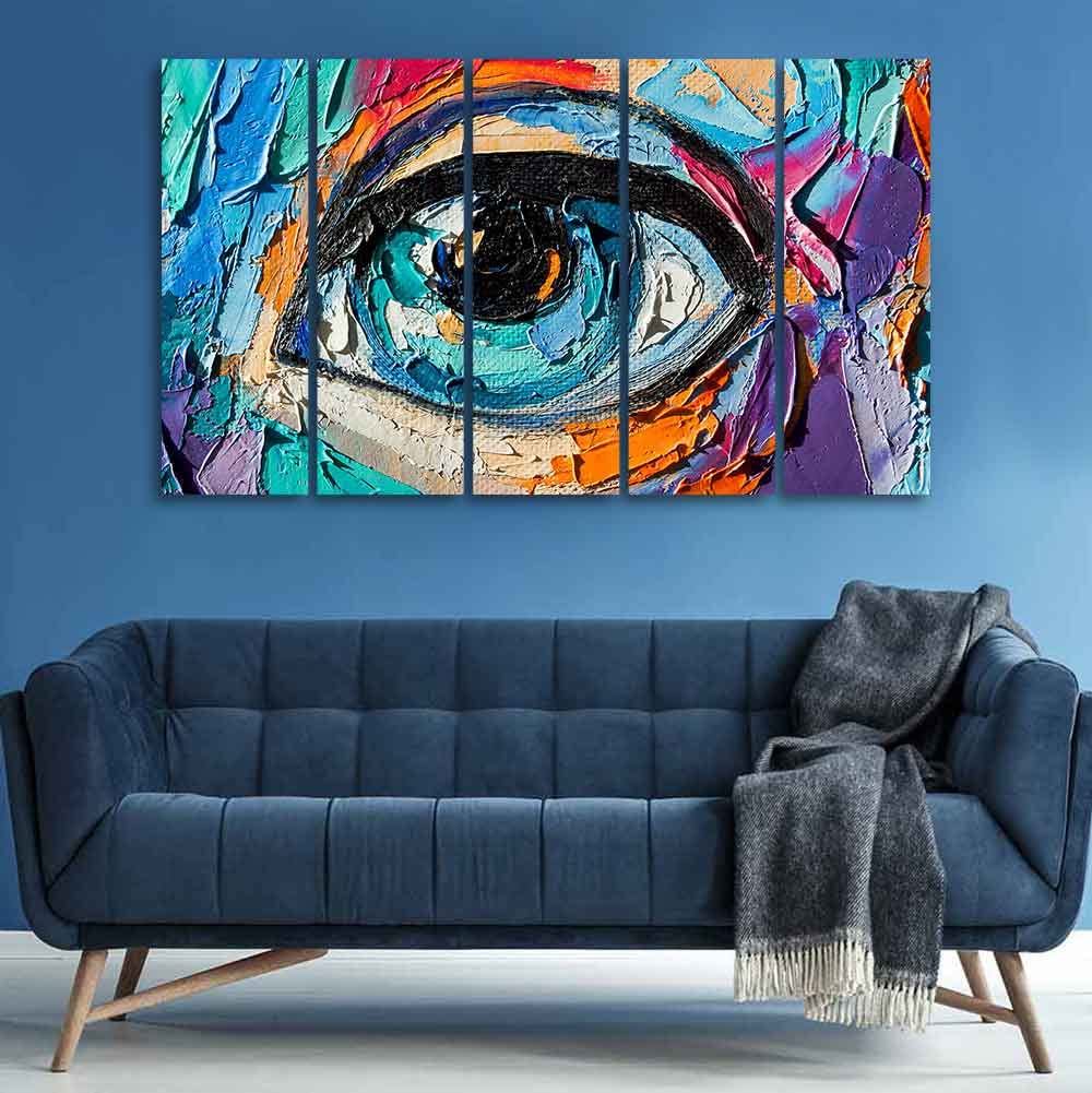 VIBECRAFTS Abstract Picture of a Beautiful Girl's Eye Canvas Wall Painting of Five Pieces For Home|Office|Living Room|Gift (PTVC5Pcs4_8737)