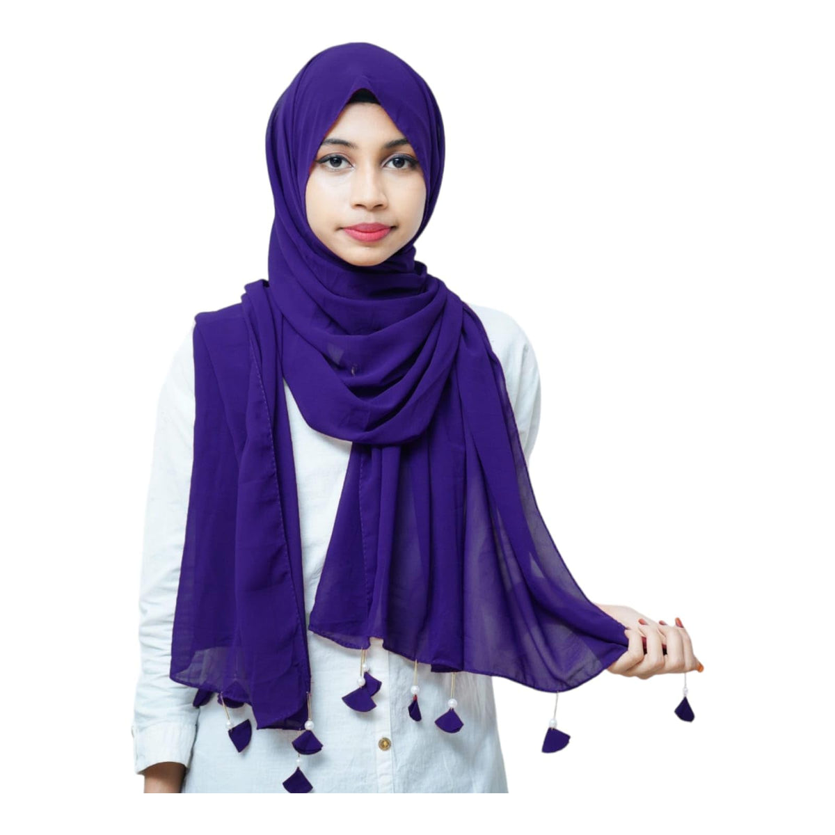URSHIA HEART PEARL LATKAN HIJAB FOR WOMEN 80 CM BY 180 CM SCARF (BLUE)