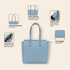 The Gusto Beyond Plus - Premium Vegan Leather Tote Bag for Women, Big Size, Blue | Stylish Handbag for women with Zip Closure | Fit for Office Bag, College, Travel Use | Handcrafted in India