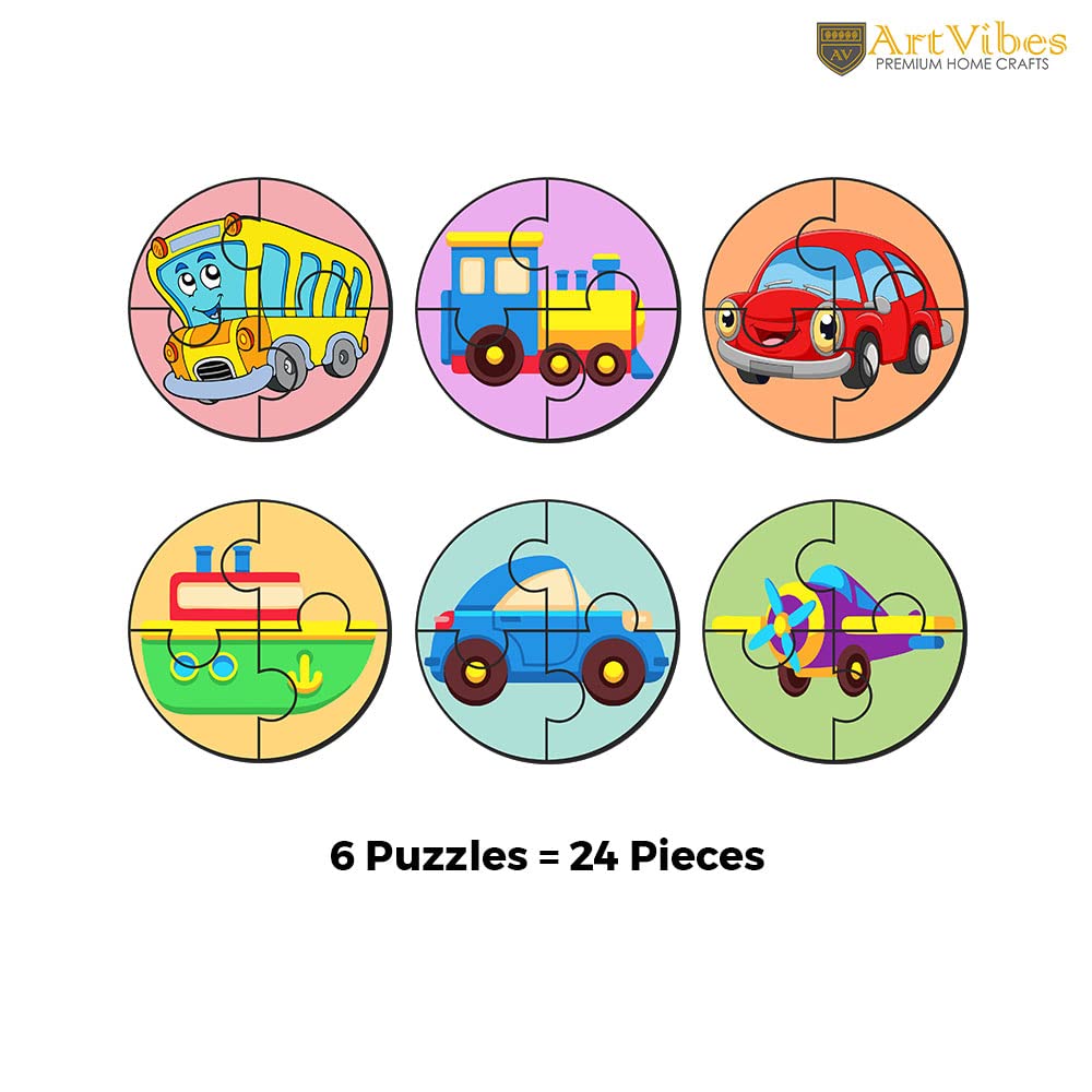 Artvibes Vehicle Premium Wooden Puzzles for Kids | Jigsaw Puzzles for Kids Age 2-5 | 4 Piece Puzzles | Toddlers Wooden Puzzle (PZ_605N), Set of 6