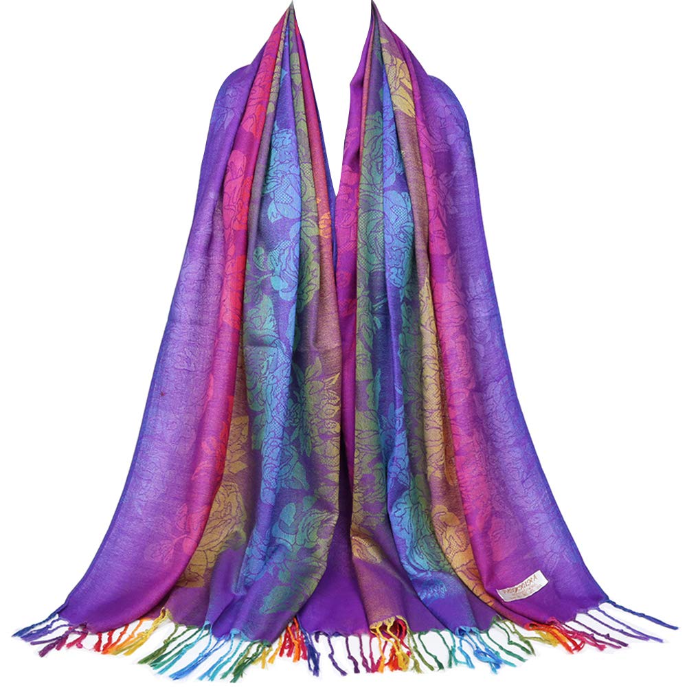 Fashion Colorful flowers Jacquard cotton pashmina Women Wrap Shawl tassels Scarves 75 x 27.5 (THM08-05)